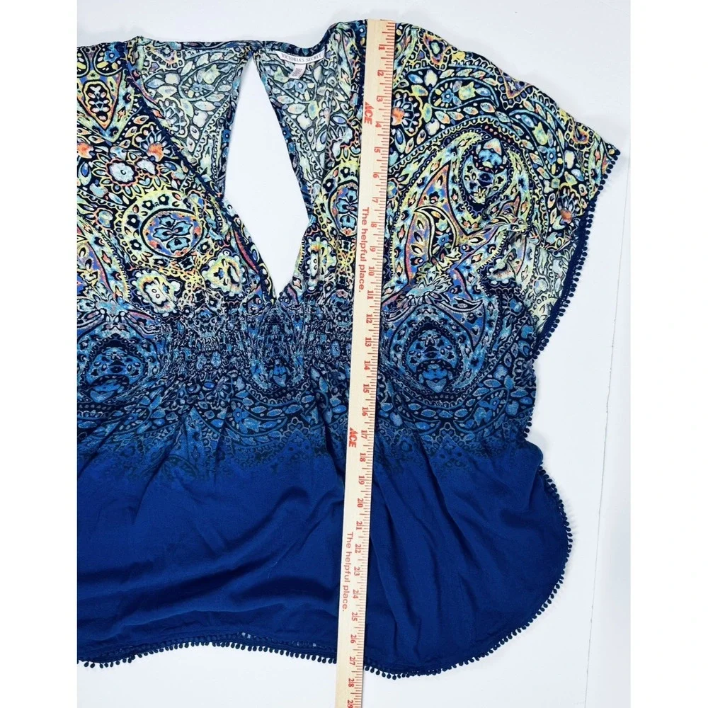 Victoria‎ Secret Paisley Boho Tunic Top Womens Small Blue Ruched  Blouse